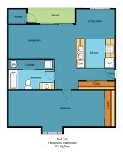 One Bedroom One Bathroom B_104 floor plan